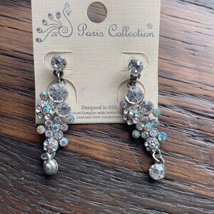 Wedding Earrings 2” Long Silver Tone Clear Chandelier  Paris Collection Elegant